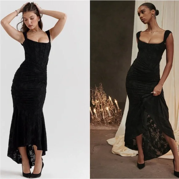 NWOT HOUSE OF CB Cesca Black Corset Floral Maxi Dress - Picture 1 of 8